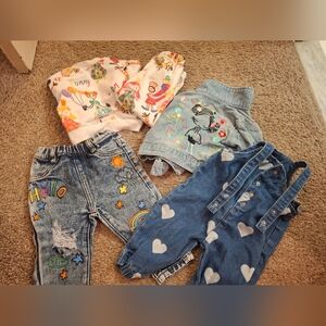 Cute Shein Baby Girl Denim Jacket, Jeans & Jogger Set & Overals Size 6-9 Months